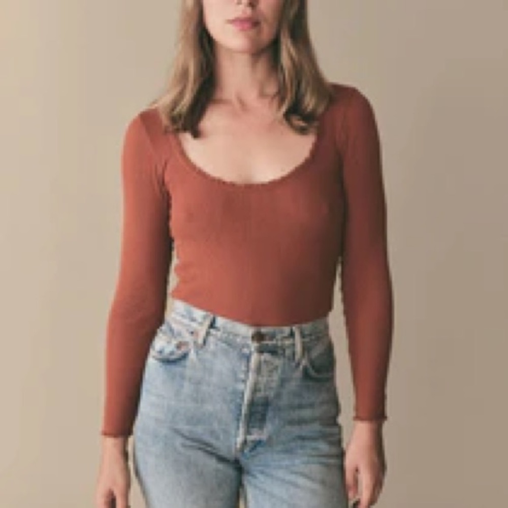 Dôen pointelle lace ribbed Romy tee in Buckeye